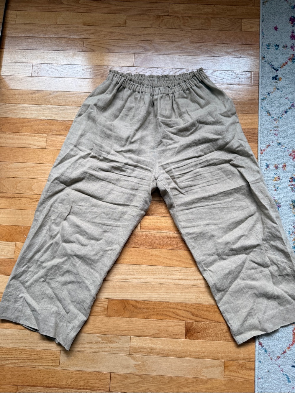 Relaxed Wide-Leg Linen Pants in Taupe - Elastic Waist